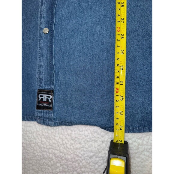 Real Ranch Mens Denim Short Sleeve Shirt Sz 2XL Tall Pearl Snaps Preowned - Picture 3 of 5